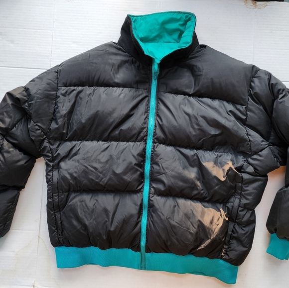Vintage Columbia Reversible Black & Teal Insulated Down Puffer Jacket - Picture 11 of 12